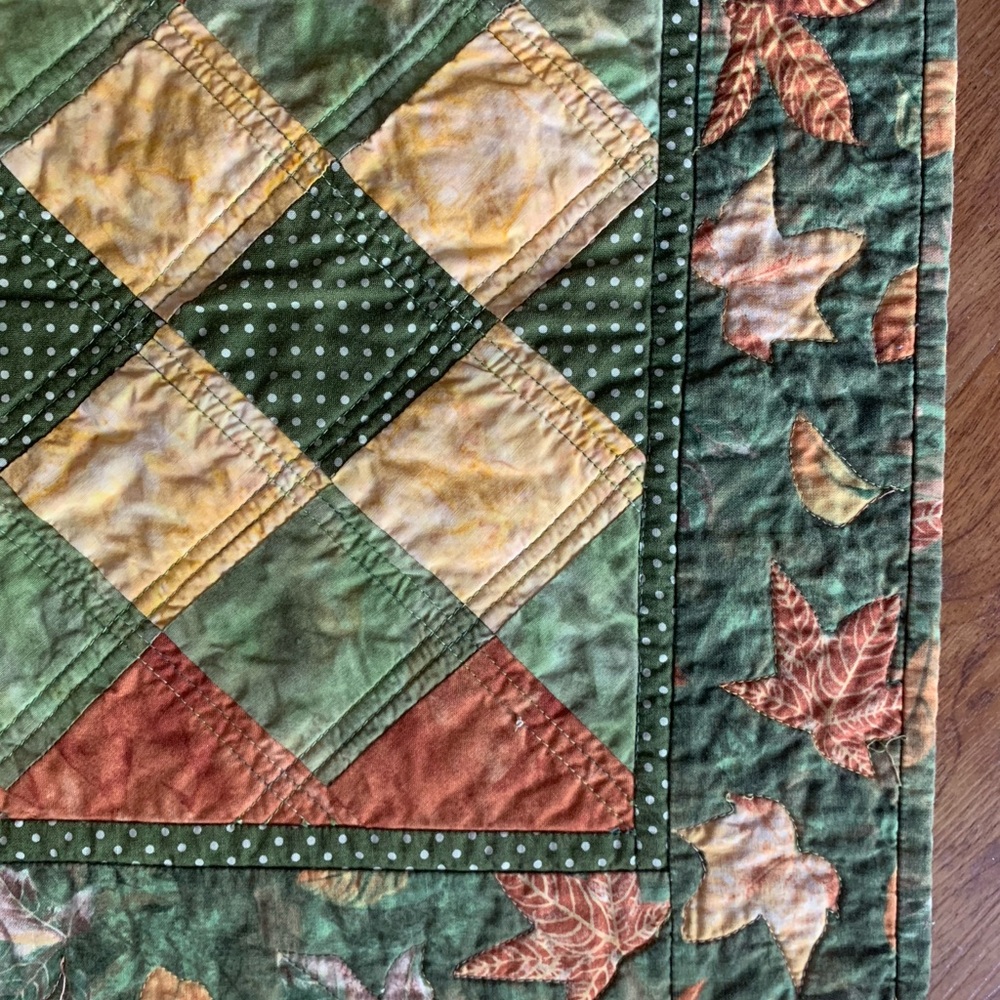 Quilted Patchwork Runner with Autumn Leaves Design